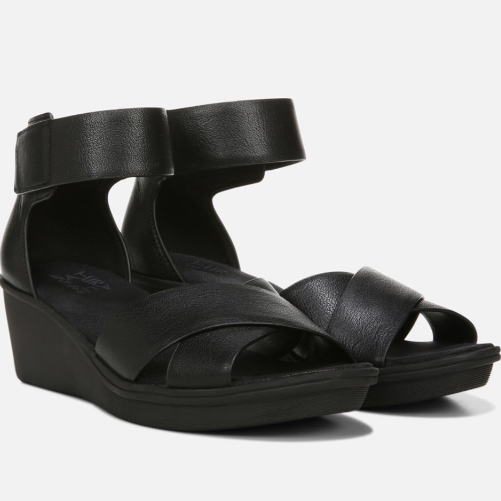 Naturalizer Riviera Wedge Sandals sz 8.5 Women Black Leather Shoes